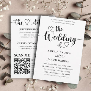 Modern All-In-One Black & White Wedding Invitation