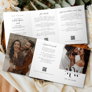 Modern All In One Details RSVP QR Code Wedding Tri-Fold Invitation