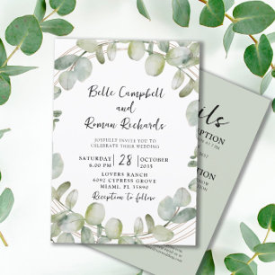 Modern All-In-One Eucalyptus Green Gold Wedding Invitation