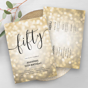 Modern All In One Gold Glitter Lights 50 Birthday Invitation