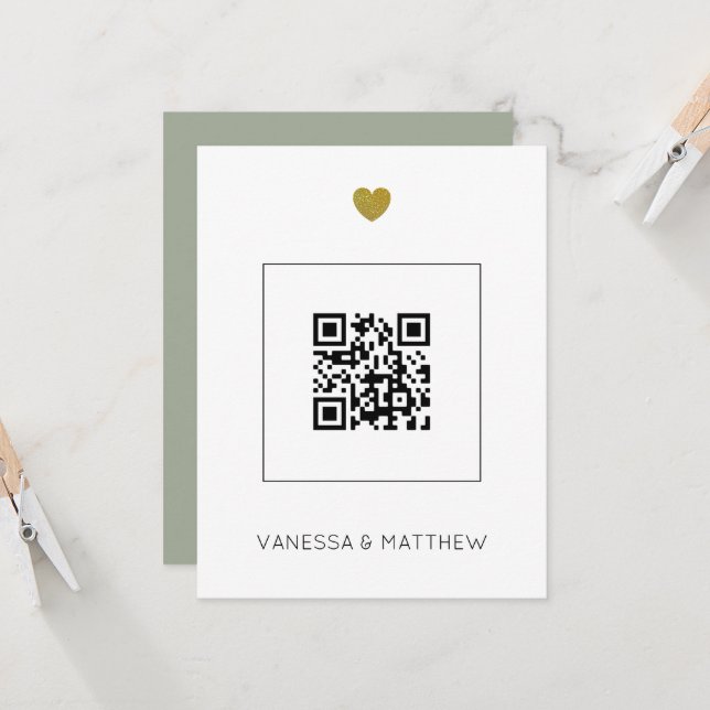 Modern All in One Sage QR Code Budget Wedding (Front/Back In Situ)