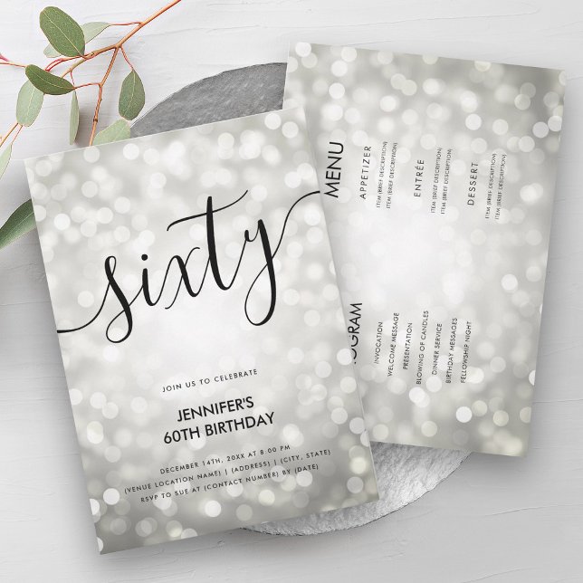 Modern All In One Silver Lights 60 Birthday  Invitation (Modern All In One Silver Lights 60 Birthday Invitation)