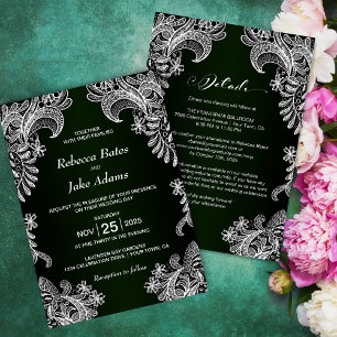 Modern All In One White Lace Green Wedding Invitation
