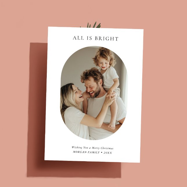 Modern All Is Bright Christmas Capsule Photo Red   Holiday Card (Creator Uploaded)