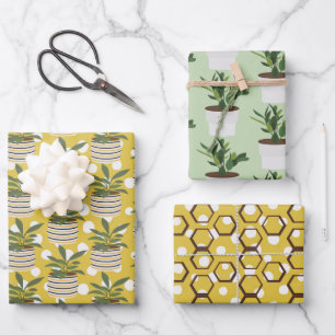 Modern All Occasion Plants Decor Gold Sage Green  Wrapping Paper Sheet