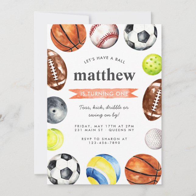 Modern All Star Sports Balls Team Kid Boy Birthday Invitation (Front)