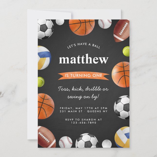 Modern All Star Sports Balls Team Kid Boy Birthday Invitation (Front)