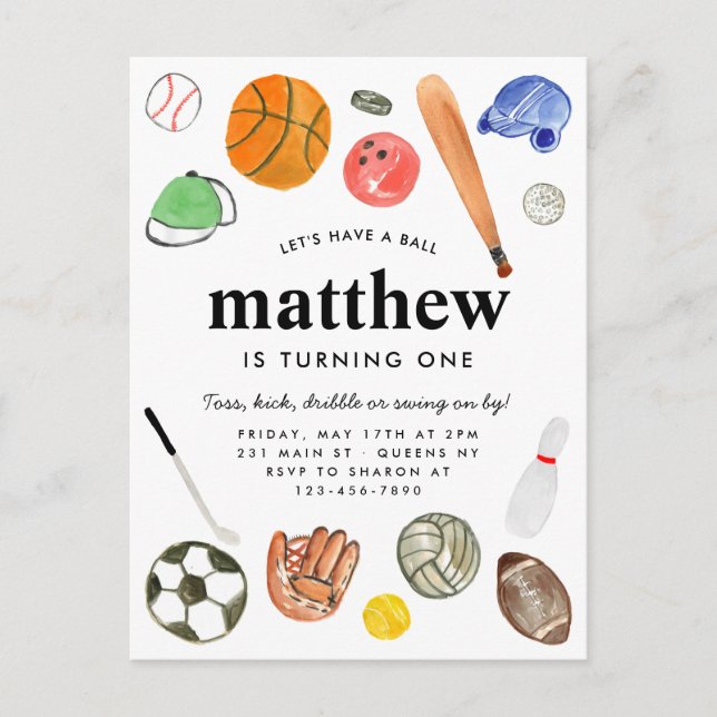 Modern All Star Sports Balls Team Kid Boy Birthday Postcard (Front)