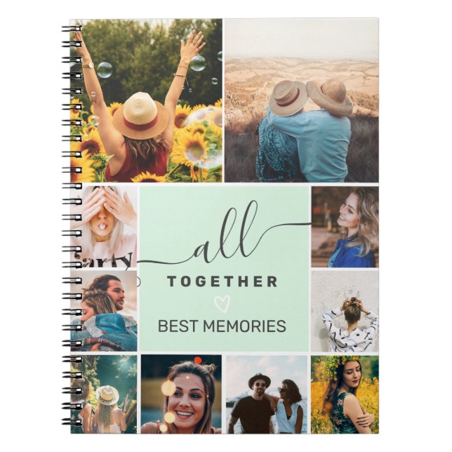 Modern all together script 10 photos collage grid notebook (Front)