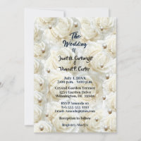 Modern All White Full Bloom Roses Pearl Wedding