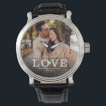 Modern ALL YOU NEED IS LOVE Wedding Photo Script Watch<br><div class="desc">Modern chic photo watch with hand lettered script and modern typography reading:' All you need is Love 'alongside your custom names and wedding date. Personalise with your favourite photo and information. Great gift for newlyweds,  an anniversary or Valentine's Day!</div>