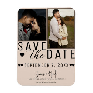 Modern Almond Bisque Save the Date 2 Photo Wedding Magnet