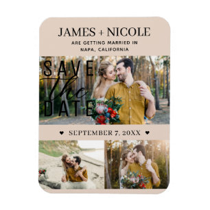 Modern Almond Bisque Save the Date Wedding 3 Photo Magnet