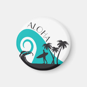 Modern Aloha Surf and Palm Trees Magnet