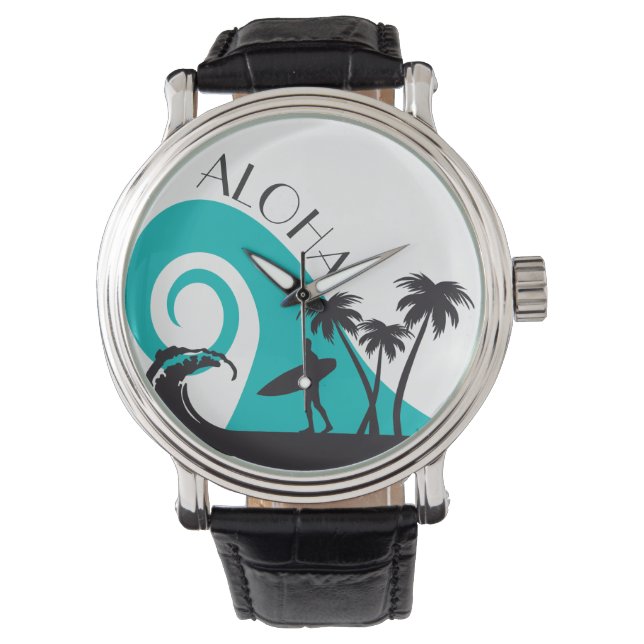Modern Aloha Surf and Palm Trees Watch (Front)