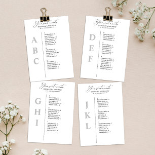 Modern Alphabetical Wedding Guest Seating Cards