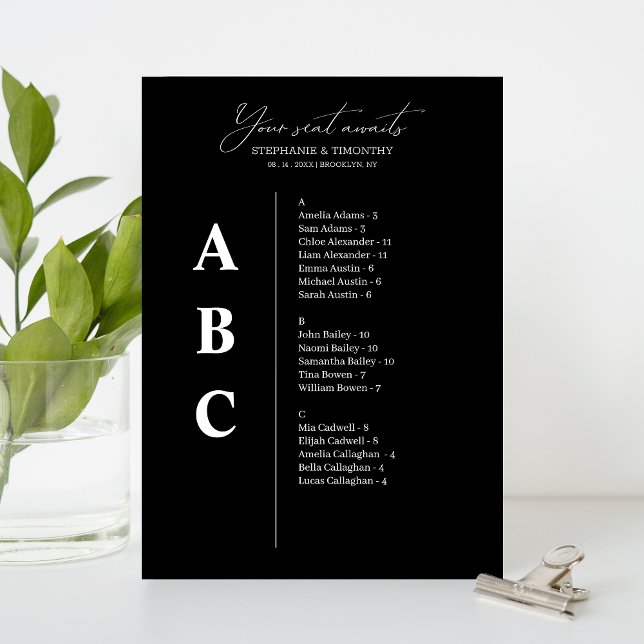 Modern Alphabetical Wedding Guest Seating Cards (Convenient and organized wedding seating chart with alphabetical name arrangement.)