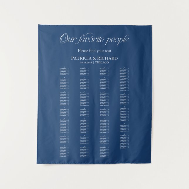 Modern Alphabetical Wedding Seating Chart Tapestry (Front)