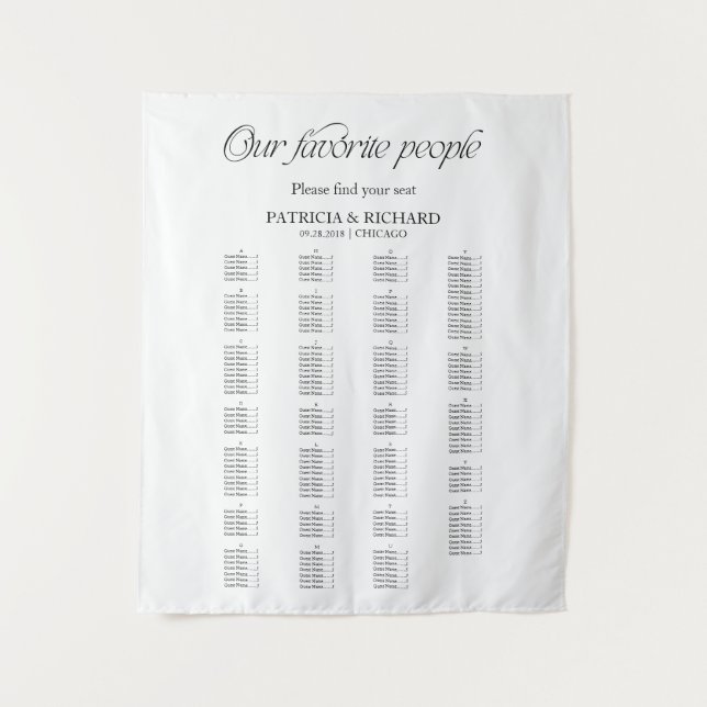 Modern Alphabetical Wedding Seating Chart Tapestry (Front)