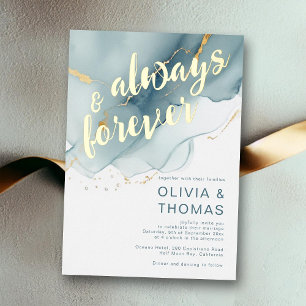 Modern Always Forever Blue Gold Beach Wedding
