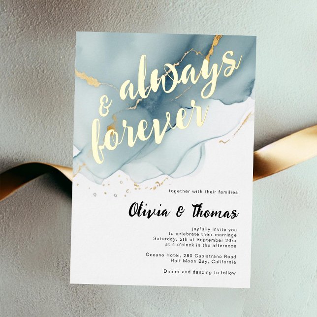 Modern Always Forever Dusty Blue Beach Wedding (always forever dusty blue beach wedding invitation modern calligraphy elegant bohemian romantic)