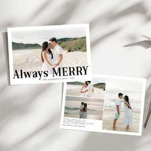 Modern Always Merry Christmas Couples Holiday Card