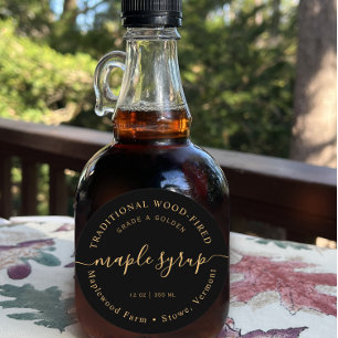 Modern Amber on Black Maple Syrup Label 