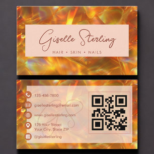 Modern Amber Opal QR Code Business Card