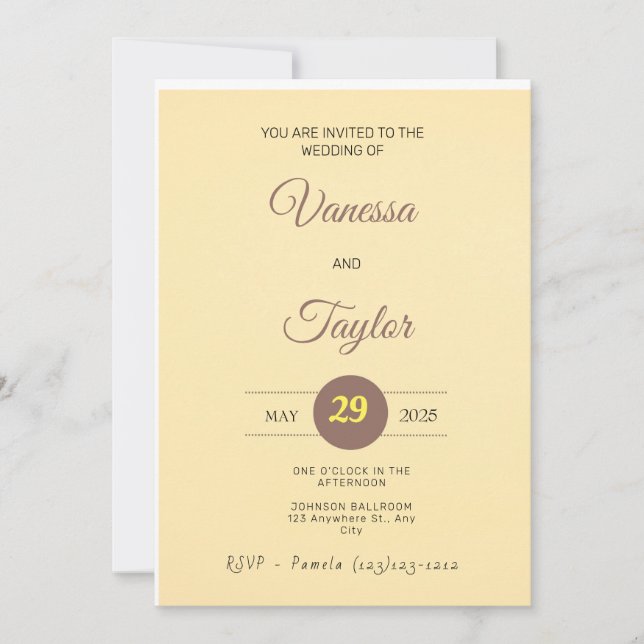 Modern Amber Yellow Wedding Invitation (Front)