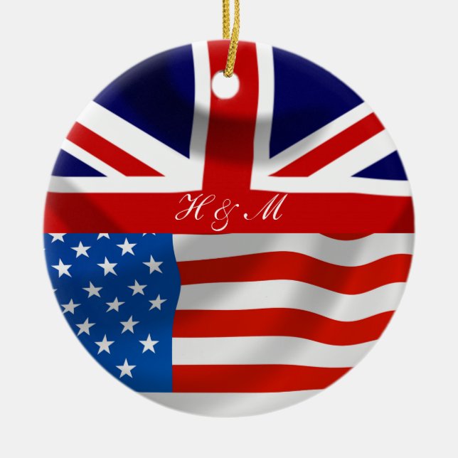 Modern American British Flags Ceramic Tree Decoration (Front)