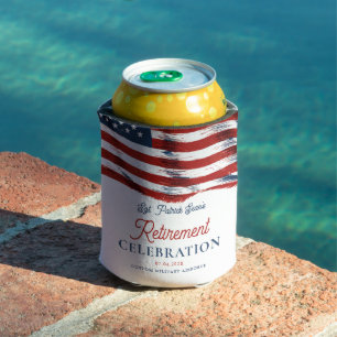 Modern American Flag 4th of July Army Retirement Can Cooler