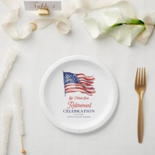 Modern American Flag 4th of July Army Retirement Paper Plate