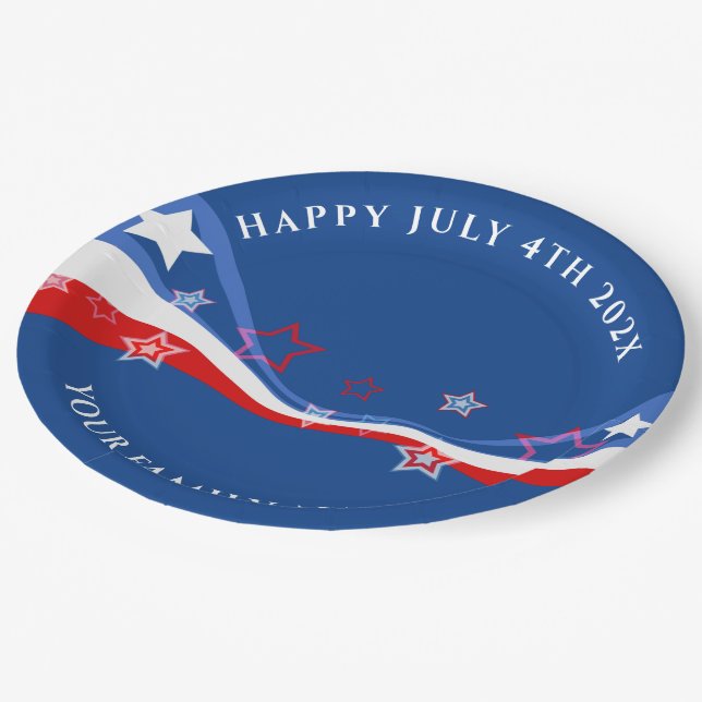Modern American flag July 4th design Paper Plate (Angled)