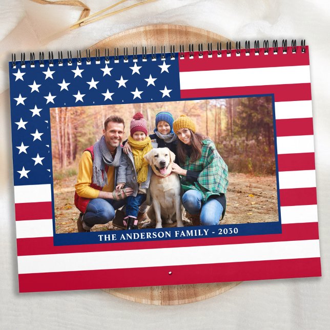 Modern American Flag Patriotic Family Photos  Calendar (Creator Uploaded)