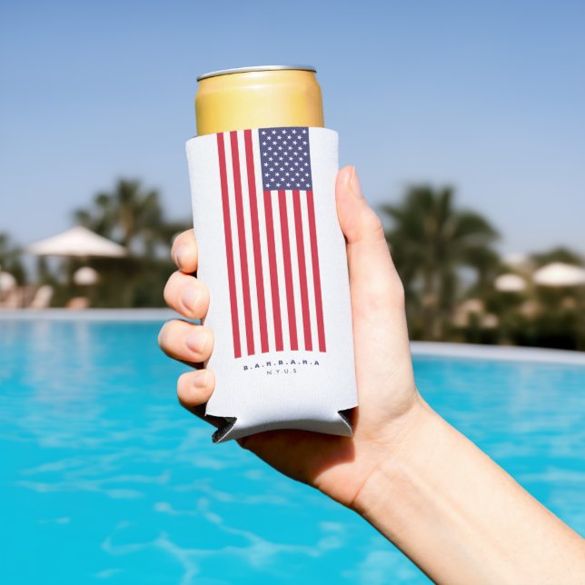 Modern American Flag US 4th of July Stars Stripes Seltzer Can Cooler (In Situ Pool)