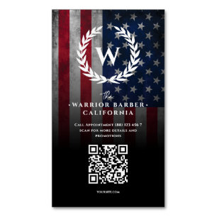 Modern American Flag US Barbershop Monogram Barber Magnetic Business Card