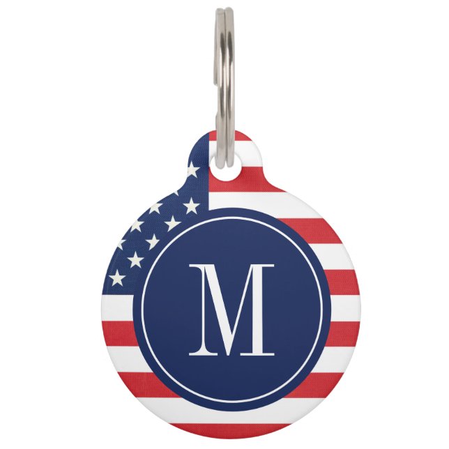 Modern American Flag with Monogram  Pet Tag (Front)