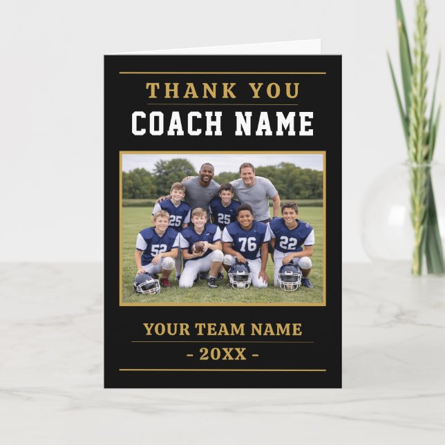 Modern American Football Team Photo Coach Thank You Card (Front)