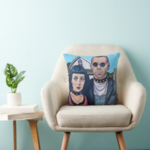 Modern American Gothic  Art- Grant Woods Inspired Cushion