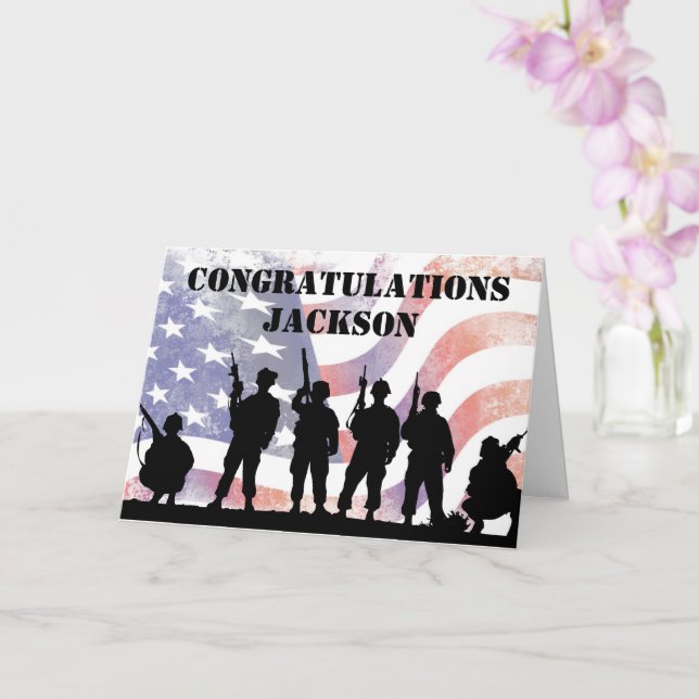 Modern American Personalised Army Graduation Card (Orchid)