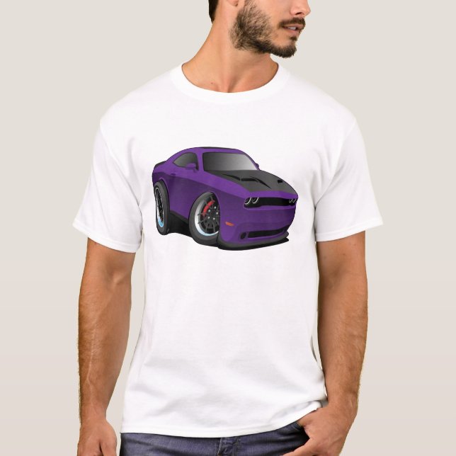 Modern American Purple Muscle Car Cartoon T-Shirt (Front)