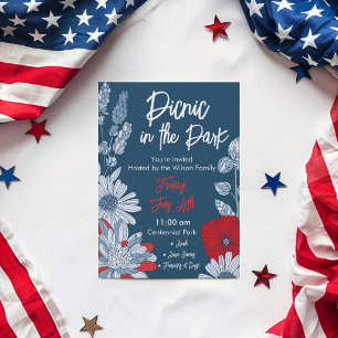 Modern Americana Floral Garden Fourth of July Invitation