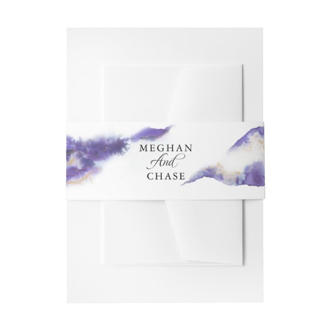 Modern Amethyst Watercolor Geode  BarefootBride™ Invitation Belly Band (Front Example)
