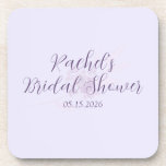 Modern Amethyst Watercolor Minimal Bridal Shower  Coaster<br><div class="desc">Add a polished finishing touch to your celebration with these Modern Amethyst Bridal Shower Coasters. Designed in a soft lavender palette with elegant amethyst typography, these customizable drink coasters elevate your bar cart, cocktail station, or table settings. Both stylish and practical, they coordinate seamlessly with the Modern Amethyst collection while...</div>