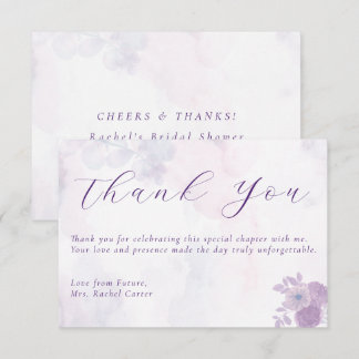 Modern Amethyst Watercolor Script Bridal Shower Thank You Card