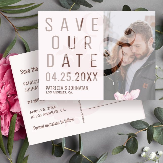 Modern ampersand blush save date wedding photo announcement postcard (Creator Uploaded)