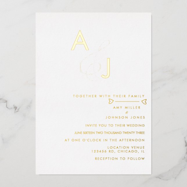 Modern Ampersand Heart Line Wedding Pressed (Front)