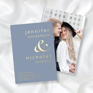 Modern Ampersand Photo Dusty Blue Save The Date