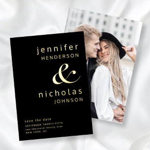Modern Ampersand Photo Save The Date Black Gold