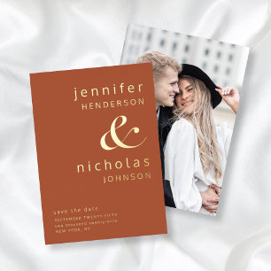 Modern Ampersand Photo Save The Date Terracotta